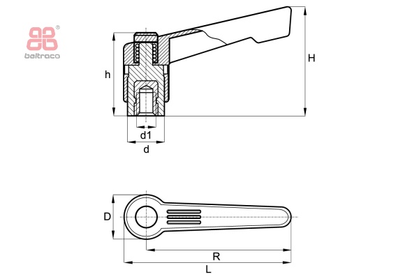 Verstelbare klemhendel moer R-65 - M6