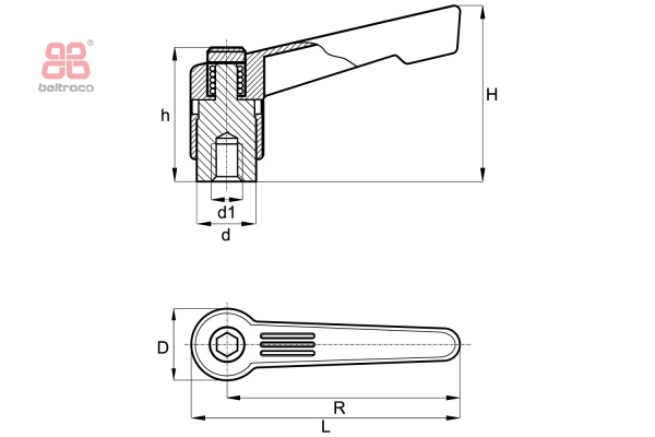 Verstelbare klemhendel moer R-78 - M10