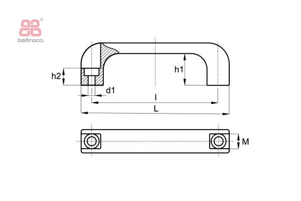 Beugelgreep L-140mm I-120mm d1-8,5mm met doorlopend gat 