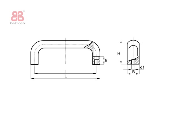 Beugelgreep L-210mm I-196mm d1-6,4mm van gegoten aluminium met boorgat