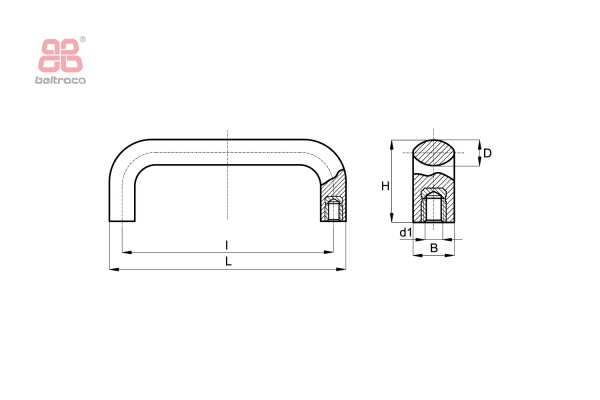 Beugelgreep L-134mm I-117mm - M6 met blind schroefdraad